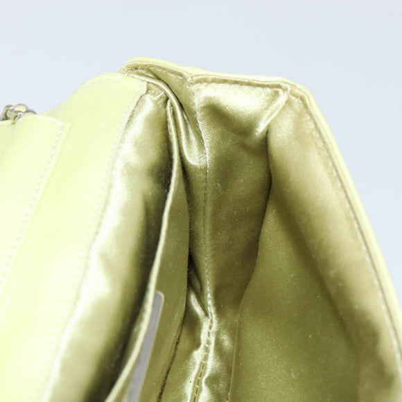 CHANEL Matelasse Chain Shoulder Bag Lamb Skin LIme Green Silver CC Auth 140123V