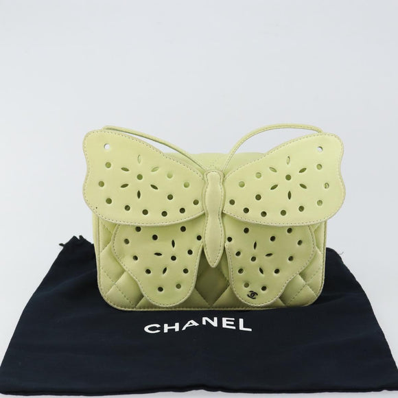 CHANEL Matelasse Chain Shoulder Bag Lamb Skin LIme Green Silver CC Auth 140123V