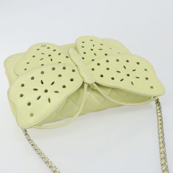 CHANEL Matelasse Chain Shoulder Bag Lamb Skin LIme Green Silver CC Auth 140123V