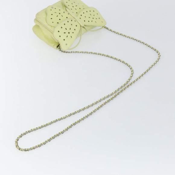 CHANEL Matelasse Chain Shoulder Bag Lamb Skin LIme Green Silver CC Auth 140123V