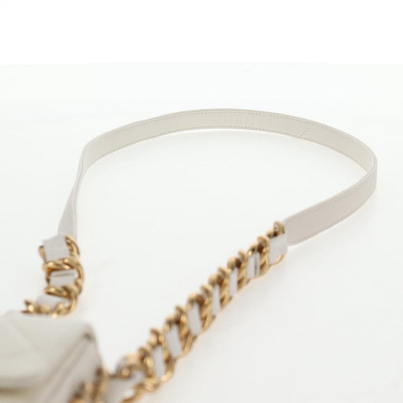 CHANEL Chain Matelasse Shoulder Bag Lamb Skin White Gold CC Auth 140124M