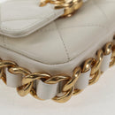 CHANEL Chain Matelasse Shoulder Bag Lamb Skin White Gold CC Auth 140124M-17