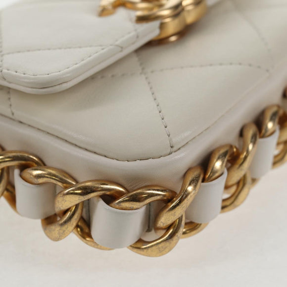 CHANEL Chain Matelasse Shoulder Bag Lamb Skin White Gold CC Auth 140124M