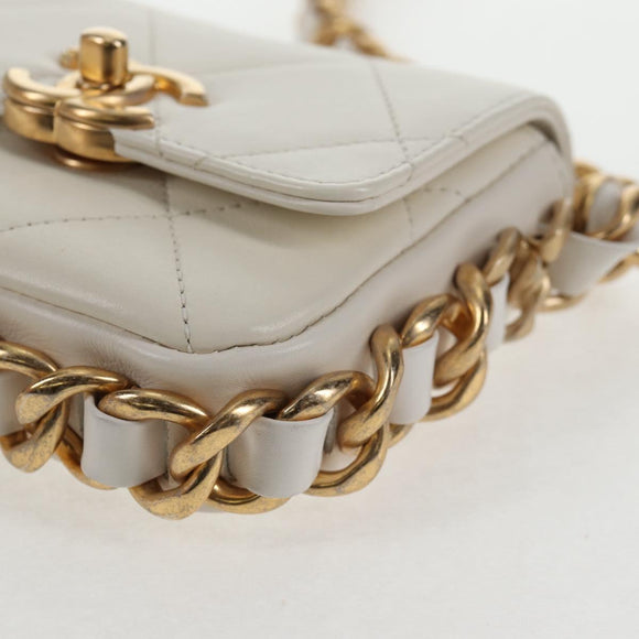CHANEL Chain Matelasse Shoulder Bag Lamb Skin White Gold CC Auth 140124M