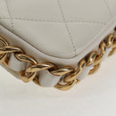 CHANEL Chain Matelasse Shoulder Bag Lamb Skin White Gold CC Auth 140124M-19