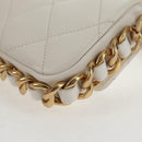 CHANEL Chain Matelasse Shoulder Bag Lamb Skin White Gold CC Auth 140124M-20