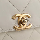 CHANEL Chain Matelasse Shoulder Bag Lamb Skin White Gold CC Auth 140124M-21
