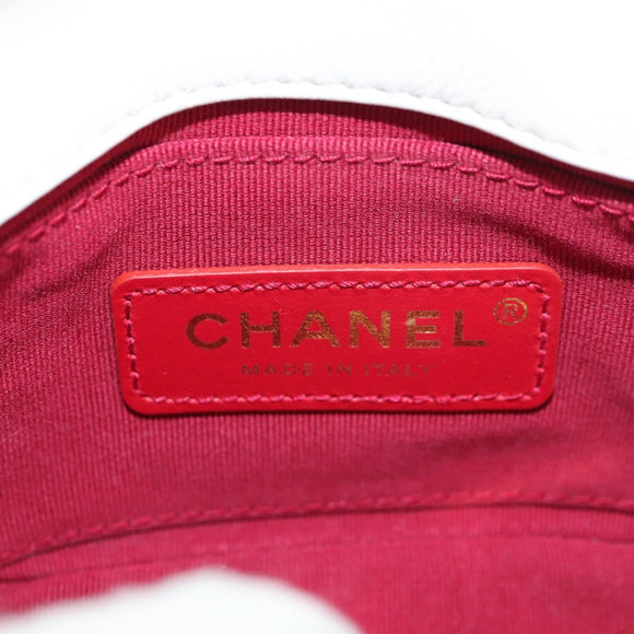 CHANEL Chain Matelasse Shoulder Bag Lamb Skin White Gold CC Auth 140124M