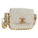 CHANEL Chain Matelasse Shoulder Bag Lamb Skin White Gold CC Auth 140124M-1