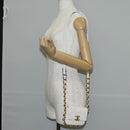 CHANEL Chain Matelasse Shoulder Bag Lamb Skin White Gold CC Auth 140124M-27