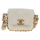 CHANEL Chain Matelasse Shoulder Bag Lamb Skin White Gold CC Auth 140124M-14