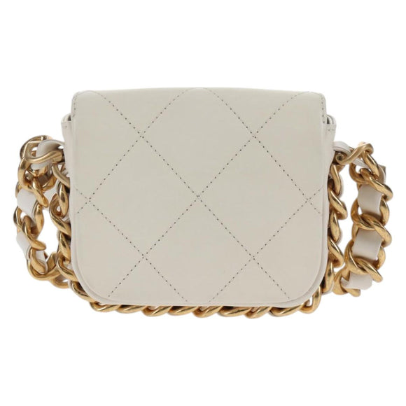 CHANEL Chain Matelasse Shoulder Bag Lamb Skin White Gold CC Auth 140124M