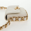 CHANEL Chain Matelasse Shoulder Bag Lamb Skin White Gold CC Auth 140124M-4