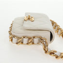 CHANEL Chain Matelasse Shoulder Bag Lamb Skin White Gold CC Auth 140124M-5