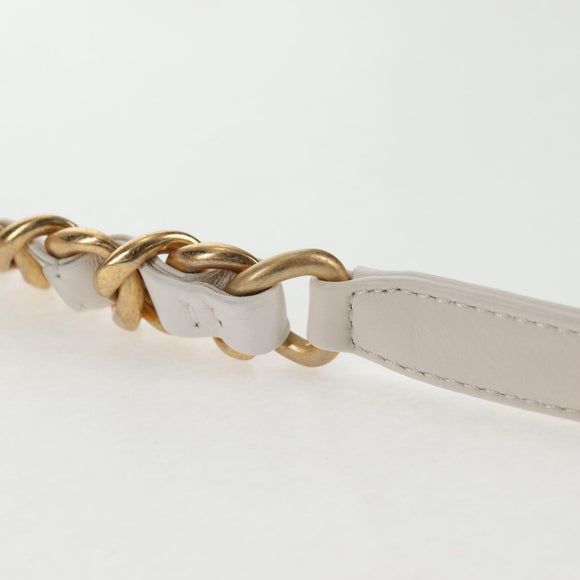 CHANEL Chain Matelasse Shoulder Bag Lamb Skin White Gold CC Auth 140124M