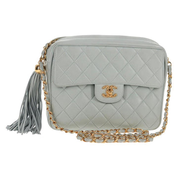 CHANEL Matelasse Chain Shoulder Bag Lamb Skin Light Blue Gold CC Auth 140125V