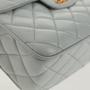CHANEL Matelasse Chain Shoulder Bag Lamb Skin Light Blue Gold CC Auth 140125V-15