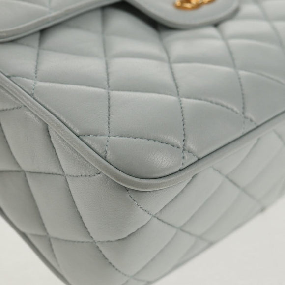 CHANEL Matelasse Chain Shoulder Bag Lamb Skin Light Blue Gold CC Auth 140125V