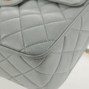 CHANEL Matelasse Chain Shoulder Bag Lamb Skin Light Blue Gold CC Auth 140125V-16