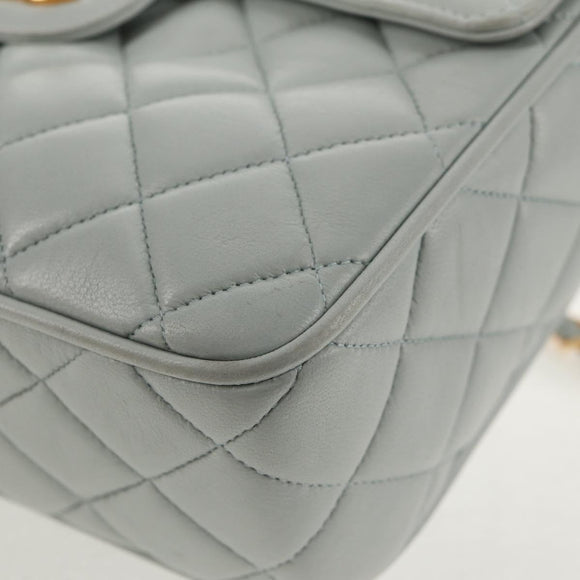CHANEL Matelasse Chain Shoulder Bag Lamb Skin Light Blue Gold CC Auth 140125V
