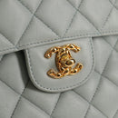 CHANEL Matelasse Chain Shoulder Bag Lamb Skin Light Blue Gold CC Auth 140125V-21