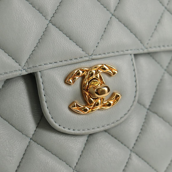CHANEL Matelasse Chain Shoulder Bag Lamb Skin Light Blue Gold CC Auth 140125V