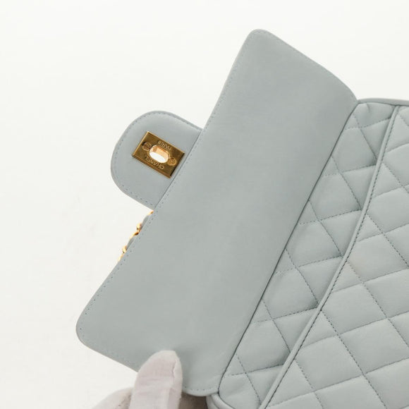 CHANEL Matelasse Chain Shoulder Bag Lamb Skin Light Blue Gold CC Auth 140125V