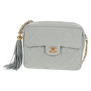 CHANEL Matelasse Chain Shoulder Bag Lamb Skin Light Blue Gold CC Auth 140125V-13