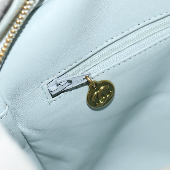 CHANEL Matelasse Chain Shoulder Bag Lamb Skin Light Blue Gold CC Auth 140125V
