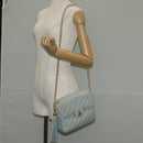 CHANEL Matelasse Chain Shoulder Bag Lamb Skin Light Blue Gold CC Auth 140125V-29