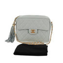 CHANEL Matelasse Chain Shoulder Bag Lamb Skin Light Blue Gold CC Auth 140125V-12