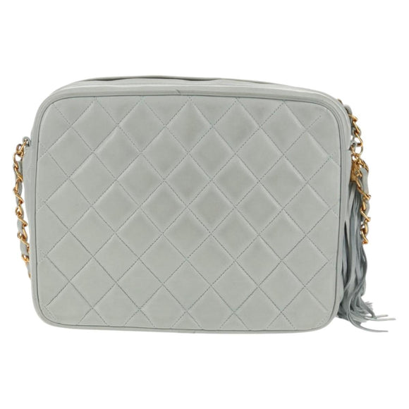 CHANEL Matelasse Chain Shoulder Bag Lamb Skin Light Blue Gold CC Auth 140125V