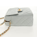 CHANEL Matelasse Chain Shoulder Bag Lamb Skin Light Blue Gold CC Auth 140125V-3