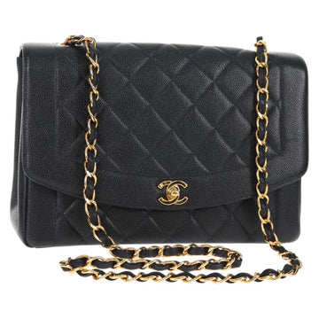CHANEL Matelasse Diana Chain Shoulder Bag Caviar Skin Black CC Auth 140126SM