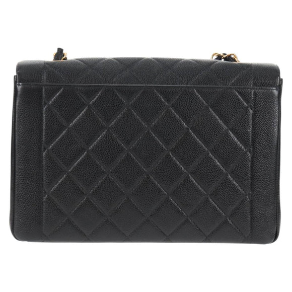 CHANEL Matelasse Diana Chain Shoulder Bag Caviar Skin Black CC Auth 140126SM