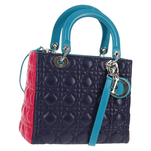 Christian Dior Canage Hand Bag Leather 2way Multicolor Silver Auth 140132SAM