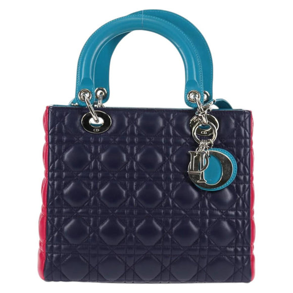 Christian Dior Canage Hand Bag Leather 2way Multicolor Silver Auth 140132M