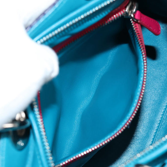 Christian Dior Canage Hand Bag Leather 2way Multicolor Silver Auth 140132M