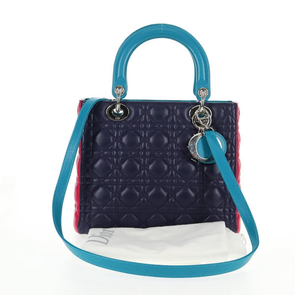 Christian Dior Canage Hand Bag Leather 2way Multicolor Silver Auth 140132SAM