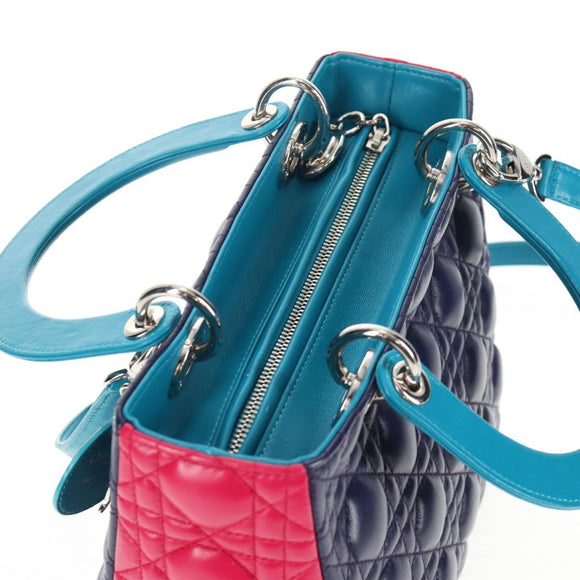 Christian Dior Canage Hand Bag Leather 2way Multicolor Silver Auth 140132SAM