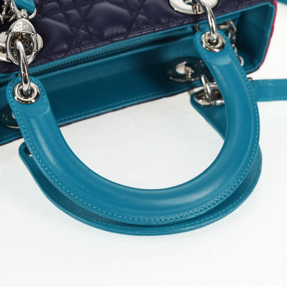 Christian Dior Canage Hand Bag Leather 2way Multicolor Silver Auth 140132M