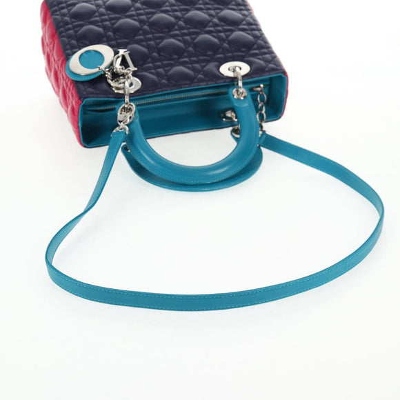 Christian Dior Canage Hand Bag Leather 2way Multicolor Silver Auth 140132M