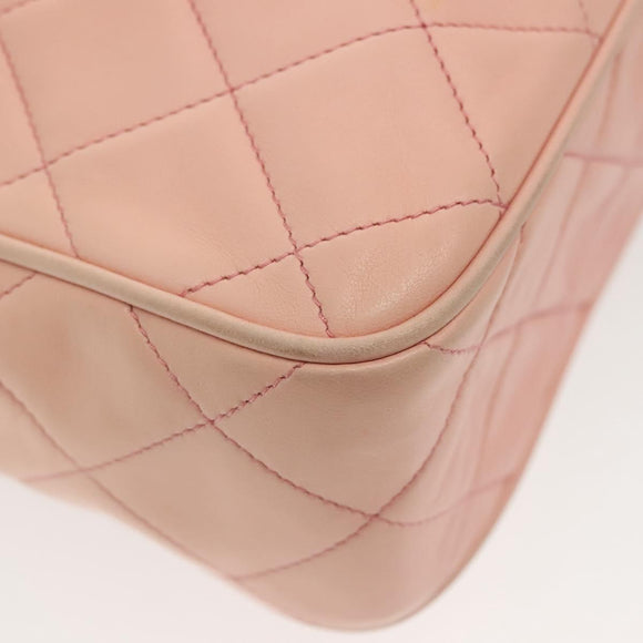 CHANEL Chain Matelasse Shoulder Bag Lamb Skin Pink Gold CC Auth 140142