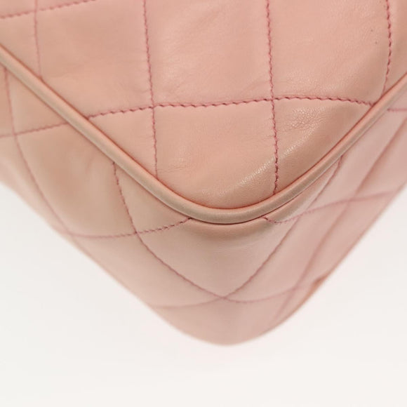 CHANEL Chain Matelasse Shoulder Bag Lamb Skin Pink Gold CC Auth 140142