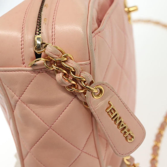 CHANEL Chain Matelasse Shoulder Bag Lamb Skin Pink Gold CC Auth 140142