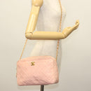 CHANEL Chain Matelasse Shoulder Bag Lamb Skin Pink Gold CC Auth 140142-27