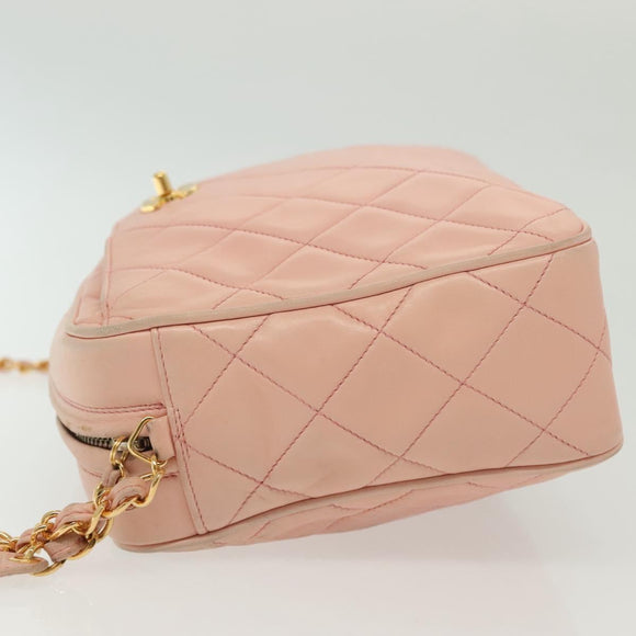 CHANEL Chain Matelasse Shoulder Bag Lamb Skin Pink Gold CC Auth 140142