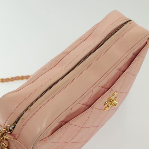 CHANEL Chain Matelasse Shoulder Bag Lamb Skin Pink Gold CC Auth 140142