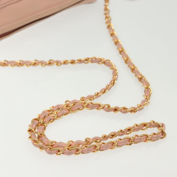CHANEL Chain Matelasse Shoulder Bag Lamb Skin Pink Gold CC Auth 140142