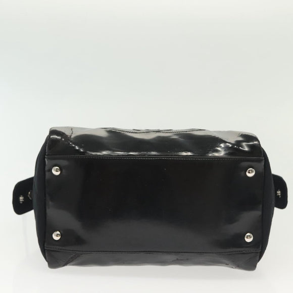 CHANEL Matelasse Chain Boston Bag Canvas Black Silver CC Auth 140143